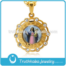 Pendentif en or 18 ct à la mode catholique avec collier de prière, mère Jésus, vierge avec pierre CZ